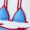 Nuevo Traje de Baño de Dos Piezas Estilo Europeo y Americano para Mujer, Bikini Sexy de Cuadros con Lazo, Traje de Baño Lindo de Comercio Exterior Transfronterizo para Mujeres