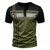 Camiseta Henley de Rayas para Hombre Verano Casual Cuello Henley Manga Corta Camisa Moderna Holgada