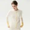 Cárdigan de cachemira de lujo ligero para otoño e invierno, cuello redondo, femenino, versátil, puños, suéter de punto con bloques de color, chaqueta