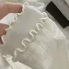 Meias de Cor Sólida com Dupla Babado para Mulheres, Meias de Cano Médio, Estilo Coreano para Primavera e Outono, Meias Slouch Tendência Japonesa Retrô para Mulheres