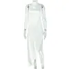 Vestido feminino liso de manga curta, estilo europeu e americano, justo, com gola alta, efeito emagrecedor, design irregular, sem mangas, simples, longo, decote nas costas