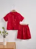 Nuevo Conjunto de Traje Tang Estilo Chino para Niños, Conjunto de Dos Piezas Moda Bebé Estilo Nacional, Conjunto de Verano Jacquard Manga Corta y Pantalones Cortos, Atuendo para el Primer Cumpleaños