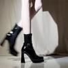 Botines para Mujer de Estatura Baja y Elegantes, Nuevo Estilo Otoño e Invierno 2024, Tacones Gruesos que No Cansan los Pies, y Botines de Tacón Alto con Abrigos