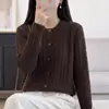 Cárdigan de punto trenzado de algodón puro con cuello redondo para mujer, estilo retro, de un solo pecho, manga larga, corte holgado, adecuado para primavera y otoño, top suéter casual