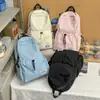 Mochila azul casual estilo japonés con cordón, gran capacidad, mochila de viaje ligera de nailon, bolsa para deportes al aire libre y montañismo