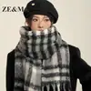 Bufanda de Rayas Ze&Ma para Mujer, Nuevo Estilo de Alta Gama para Otoño e Invierno, Estilo Coreano, Engrosada para Calidez, Calentador de Cuello Atmosférico
