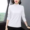 Camiseta base de algodão puro super popular para reduzir a idade em 2026 para mulheres, nova camiseta de manga comprida com gola semi-alta para mulheres primavera e outono 2026
