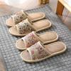 Sandalias y pantuflas de estilo coreano para el hogar, de verano, de algodón y lino, para mujer, para interiores, antideslizantes, con suela gruesa, de lino, para el hogar, con suela suave para hombre.