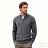 Suéter Masculino Gola Henley Meio Botão Engrossado Outono e Inverno Tricô Trançado Pulôver Casual Masculino Tricot Venda por Atacado de Comércio Exterior