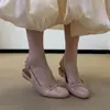 Primeiro Encontro Jifa Estilo Fada Francesa Faixa de Cabeça com Laço Sandálias de Salto Grosso Roupas Externas Femininas Sapatos de Tira nas Costas para o Trabalho