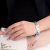 Joias de Prata: Pulseira de Prata Pura 999.9 Esmaltada com Peônia, Fashionável e Versátil, Luxo Leve, Mensagem Auspiciosa, Pulseira de Abertura Larga