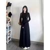 Vestido Negro de Manga Larga Estilo Hepburn Principios de Otoño para Mujer 2025 Nuevo Estilo Francés Silueta Adelgazante Falda Larga