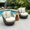 Sofá Exterior Tejido con Cuerda Patio Impermeable Protección Solar Hotel Club Alojamiento de Lujo Villa Jardín Aleación de Aluminio Mesa de Café