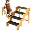 Escalera de madera de bambú para perros y gatos, plegable, de cuatro capas, de madera maciza