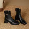 Zapatos de Mujer Otoño/Invierno Nuevo Estilo Estilo Británico Botas de Tacón Alto Tacón Grueso Cremallera Trasera Hebilla Punta Cuadrada Botas Martin Botines Cortos Botas de Mujer