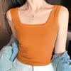 Chaleco de Algodón con Hilo para Mujer, Sling de Cuello Cuadrado para Cubrir los Senos, Nueva Camiseta Básica Slim-Fit para Mujer para Primavera y Otoño, Ropa Interior sin Mangas para Verano