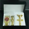 Collar Pulsera Reloj Conjunto Colgante Cruz Grande de Diamante Personalizado Hip-hop Impresionante Gama Alta Regalo para Hombres