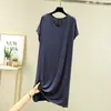 Vestido de manga curta em modal para mulheres, verão, modelagem solta, emagrecedor, camisola para casa, plus size, comprimento médio, cor sólida, vestido casual