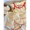 Pijama de tirantes con lunares y encaje dulce y femenino para mujer, Novedad Primavera 2026, Conjunto de Shorts de Encaje para Casa, Tallas Grandes