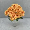 Flores artificiales, ramo de rosas de diamante de 9 cabezas, rosas artificiales con hojas, para decoraciones de boda y decoración del hogar