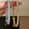 Pulsera de encaje trenzado de plata de ley S925 con diamantes completos, chapada en oro, lujo ligero, a la moda, de alta gama, versátil, diseño de nicho