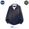 Diseño de Marca Nasa Camisa Polo Falsa de Dos Piezas para Hombre Primavera y Otoño Casual Versátil Sudadera de Manga Larga con Cuello