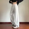 Calça de moletom casual estilo americano branca e cinza para homens, perna reta solta marca da moda jovem calça masculina versátil, calça longa esportiva de perna larga