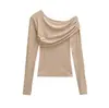 Atacado de Roupas Femininas Transfronteiriças Primavera 2026 Novo Cor Sólida Slim Fit Top Interno Estilo Europeu e Americano Elegante T-shirt de Um Ombro