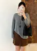 Cubierta casual versátil para mujer talla grande, top de punto fino de cuello redondo holgado, otoño 2026