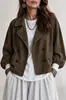 Chaqueta corta vintage de ante sintético para mujer con solapa de doble botonadura, estilo casual, e-commerce transfronterizo de Amazon europeo y americano