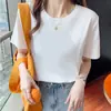 Camiseta de Algodão Puro Manga Curta Estilo Coreano de Verão para Mulheres, Ombro Caído, Gola Redonda, Simples, Casual, Fashion, Versátil, Top Emagrecedor para Mulheres