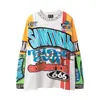 San Miguel Vintage Americano Lavado Vintage Viejo Hip-Hop Holgada Camiseta de Manga Larga para Hombres y Mujeres