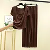 Conjunto de camiseta de manga corta con cuello cuadrado de modal y pantalones largos para mujer, casual de verano, corte holgado, ropa de casa, conjunto ligero de dos piezas