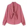 Venta al por mayor de ropa para mujer estilo europeo y americano transfronteriza, nueva colección de otoño, camisa a rayas elegante y con estilo con detalle de bufanda, 5029191