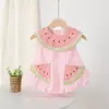 Novas Roupas de Bebê Menina Sem Manga Verão Crianças Bebê Gola Melancia Xadrez Princesa Roupas de Bebê