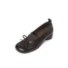 2026 Nova Coleção Início da Primavera Sapatos Tipo Vovó com Corte Profundo, Couro Bovino Lavado de Qualidade, Laço, Salto Médio Robusto, Sapatos de Couro Genuíno da Moda