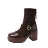 Botas cortas para mujer 2024 Primavera y Otoño Nueva Moda Otoño Botas Maillard Tacones Altos Botas Sencillas Botas Marrones