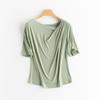 Yuyue Verano Nuevo Seda de Morera Punto Canalé Camiseta con Cuello Oscilante para Mujer, Fresca, Cómoda, Transpirable, Sencilla Manga Corta Venta al Mayoreo
