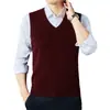 Chaleco de lana pura para hombre para otoño e invierno, cuello en V, sin mangas, adecuado para papás, talla grande, chaleco de punto, chaleco de lana