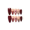 Taiwu [Vermelho Vinho Floral] Adesivos de Unha Flor de Diamante Xadrez Vermelho Vinho, Luxo Leve, Efeito Iluminador, Unhas Vestíveis Feitas à Mão
