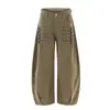 Pantalones cargo de pierna ancha de color naranja liso para jóvenes, con una hilera de hebillas metálicas, corte holgado, estilizan, modernos y versátiles, pantalones de pierna curva para mujer