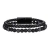Pulsera de hombre apilable de estilo hip-hop punk con cuentas, pulsera de cuero con cierre magnético, ópalo negro y ojo de tigre, transfronteriza
