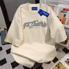 Camiseta de Algodón Puro de Peso Pesado Estilo Coreano de Longitud Media Manga Corta para Hombres y Mujeres, Verano Holgada, Popular Versátil Adelgazante Cuello Redondo Top, Estilo Ins