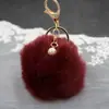 Colgante de Bolsa Bolita de Piel de Perla Llavero de Bola de Piel Llavero de Piel de Conejo Sintético Colgante de Coche Decoración de Bola de Piel Llavero de Piel para Mujer