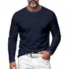 2026 Camiseta Básica de Punto Sarga Color Sólido Manga Larga Cuello Redondo para Hombre Transfronteriza Top Casual Diario