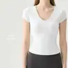 Top de Yoga Snu Slim para Mulheres, Cinch de Cintura, Camiseta de Ombro Reto, Roupa de Yoga Esportiva Justa de Manga Curta, Roupa de Treino de Pilates