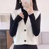 Colete de tricô curto com decote V em algodão puro, cardigã feminino sem mangas, peça de outer wear de corte solto para primavera e outono, colete de tricô