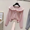 Moletom fino estiloso para primavera e outono 2026 novo top de gola navy estilo universitário com letras e mangas compridas pullover chique