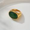 Anillo de Piedra Gema Ónice Negro Ovalado de Diseño de Nicho Europeo y Americano para Mujeres Lujo Ligero Retro Elegante Verde Anillo de Dedo