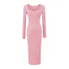 Vestido largo de manga larga ligeramente voluminoso, estilo coreano, puro y sensual para mujer, con diseño plisado, escote en forma de corazón y silueta ajustada que se adapta al cuerpo, perfecto como capa interior para otoño